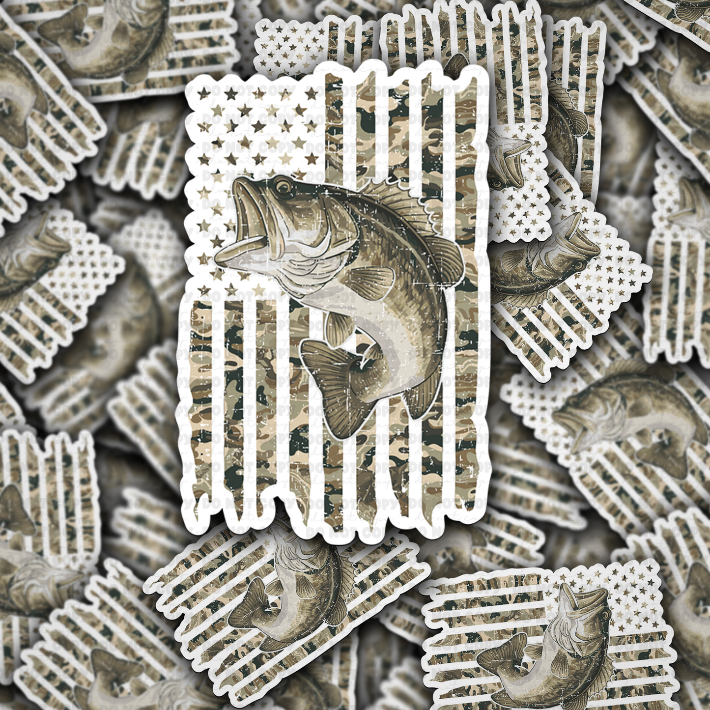 DC 1626 -Camo fishing flag Die Cut Sticker