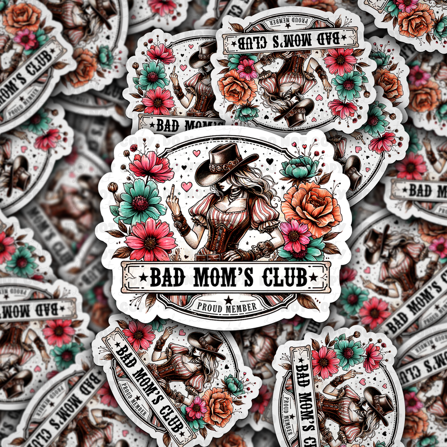 DC 853 proud member of the bad moms club flowers Die cut sticker 3-5 Business Day TAT