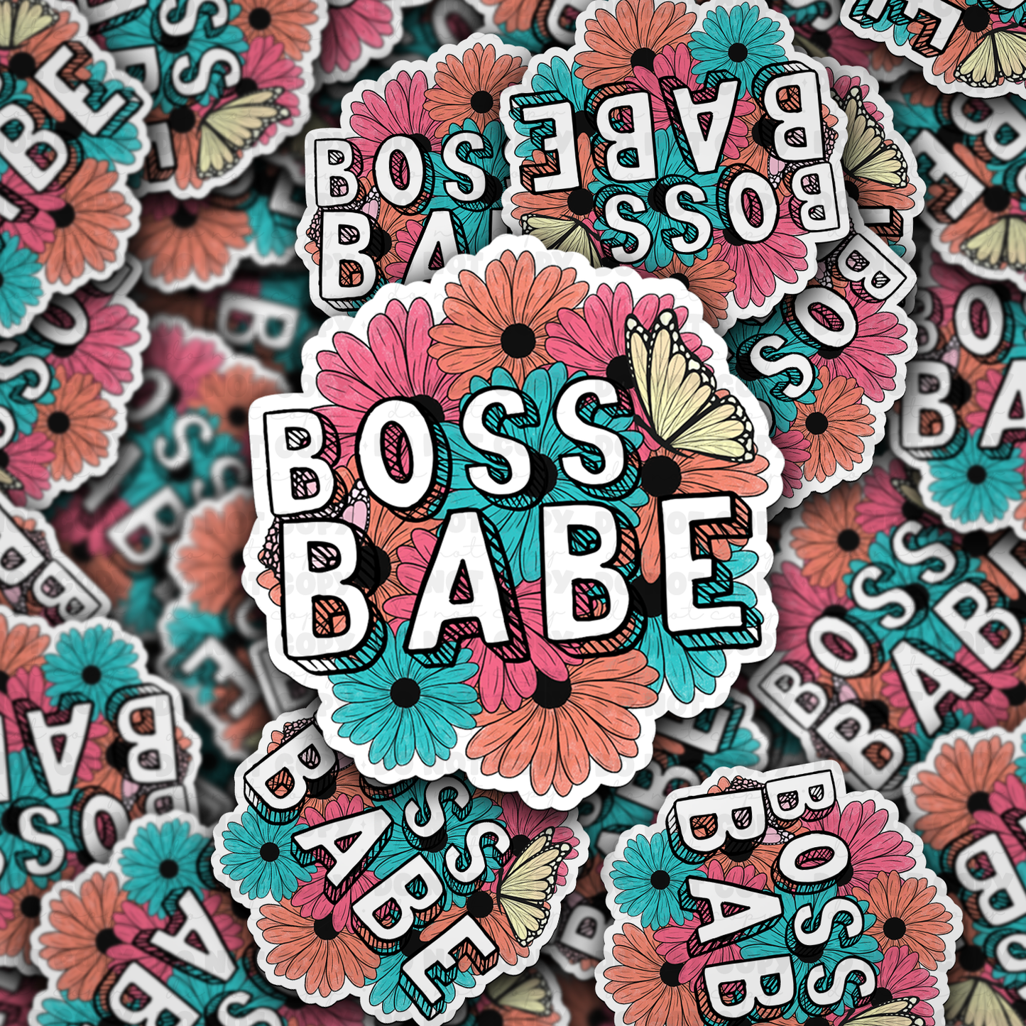 DC 863 Boss babe flowers Die cut sticker 3-5 Business Day TAT