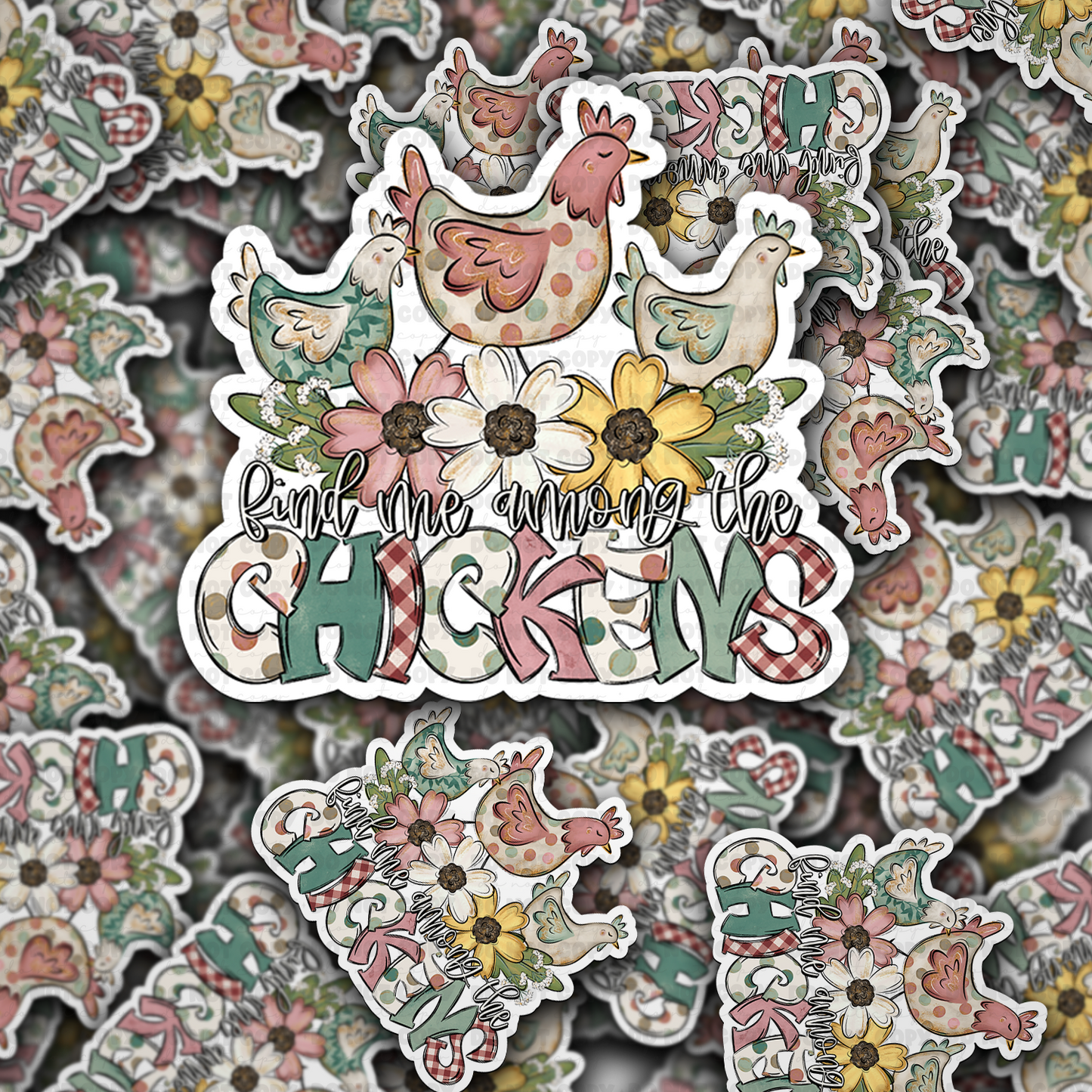 DC 1627 -Find me among the chickens Die Cut Sticker