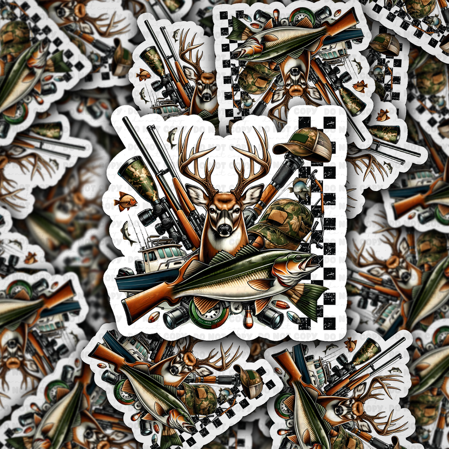 DC 2356 - Hunting deer and Fish Die Cut Sticker