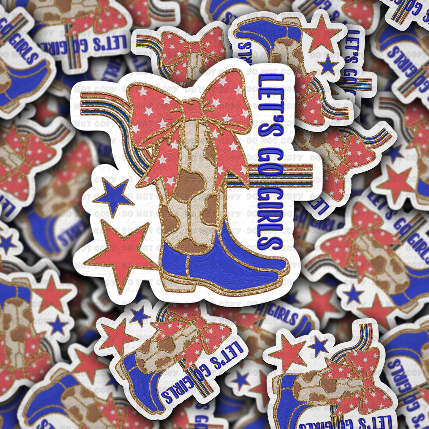 DC 1726 - Let's go girls western boots with bow Die Cut Sticker