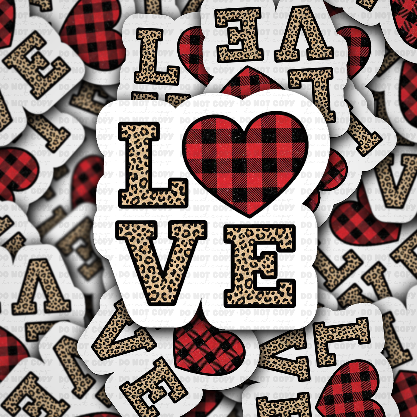 DS - 2429 Love leopard buffalo plaid Die Cut Sticker