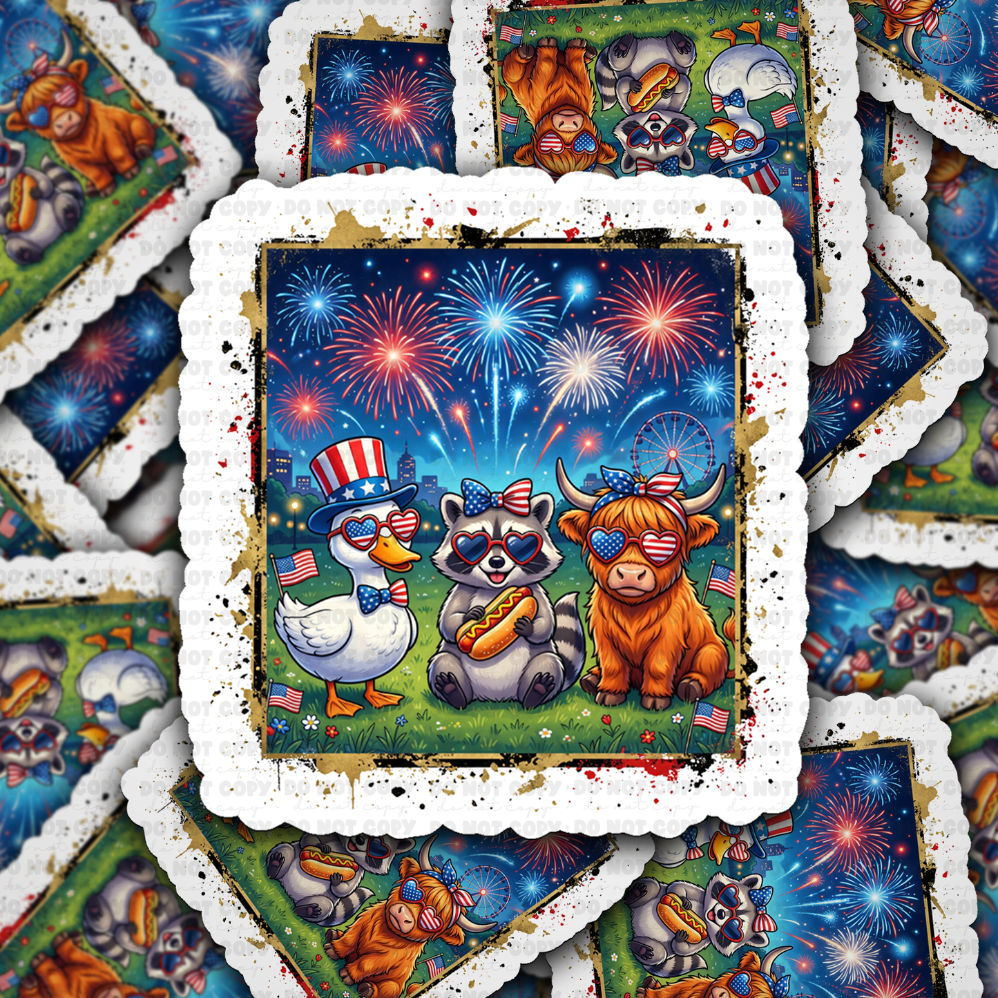 DS 2943 - Patriotic Cow, Duck, and Racoon Die Cut sticker