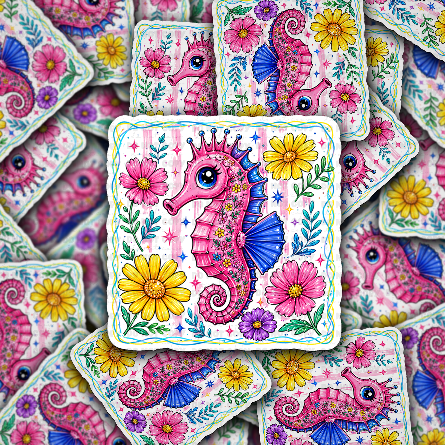 DS 3068 - Sea Horse With Flowers Die Cut sticker