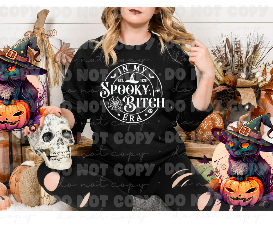 In my Spooky Bitch Era white design *DREAM TRANSFER* DTF