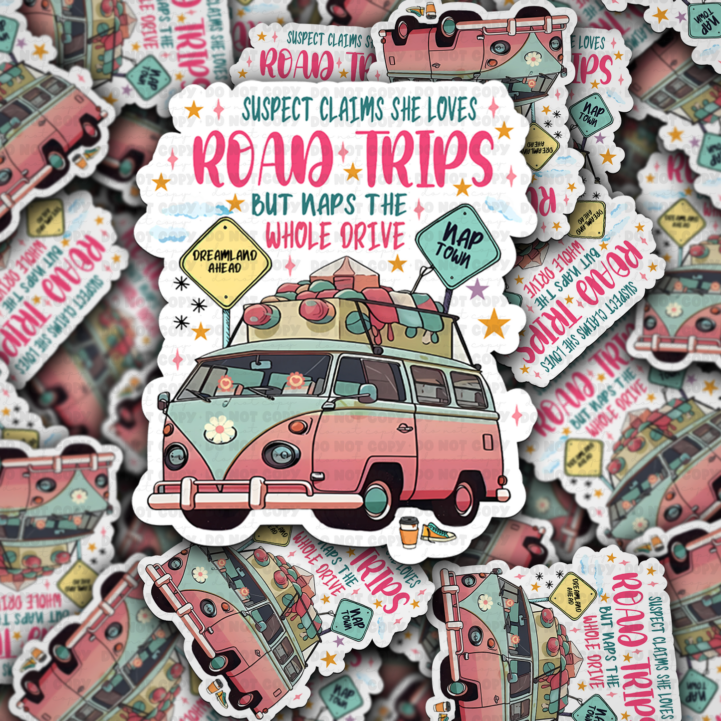 DC 1718 - Suspect claims she loves road trip but naps the whole time Die Cut Sticker