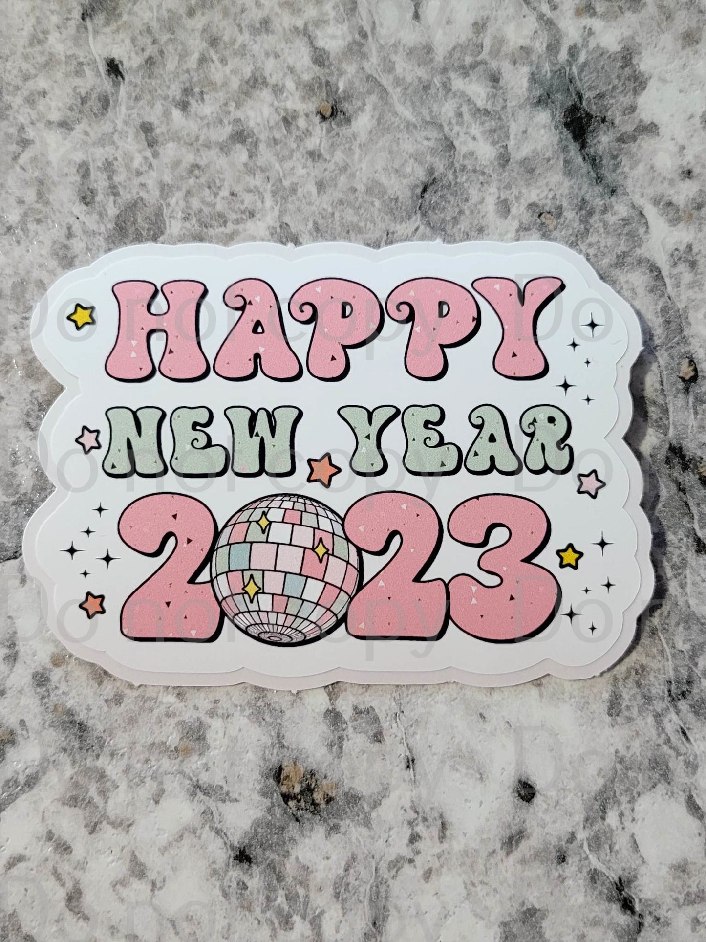 Happy New year 2023 pastel retro Die cut sticker 3-5 Business Day TAT