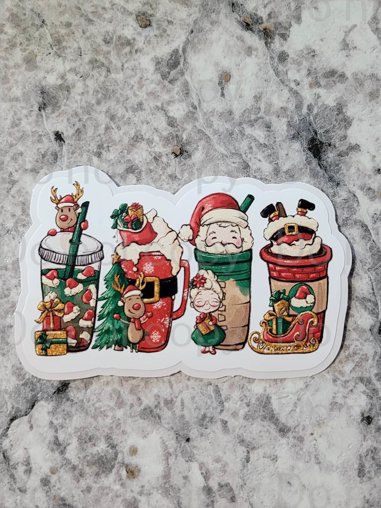 Red Santa Christmas coffee cups Die cut sticker 3-5 Business Day TAT