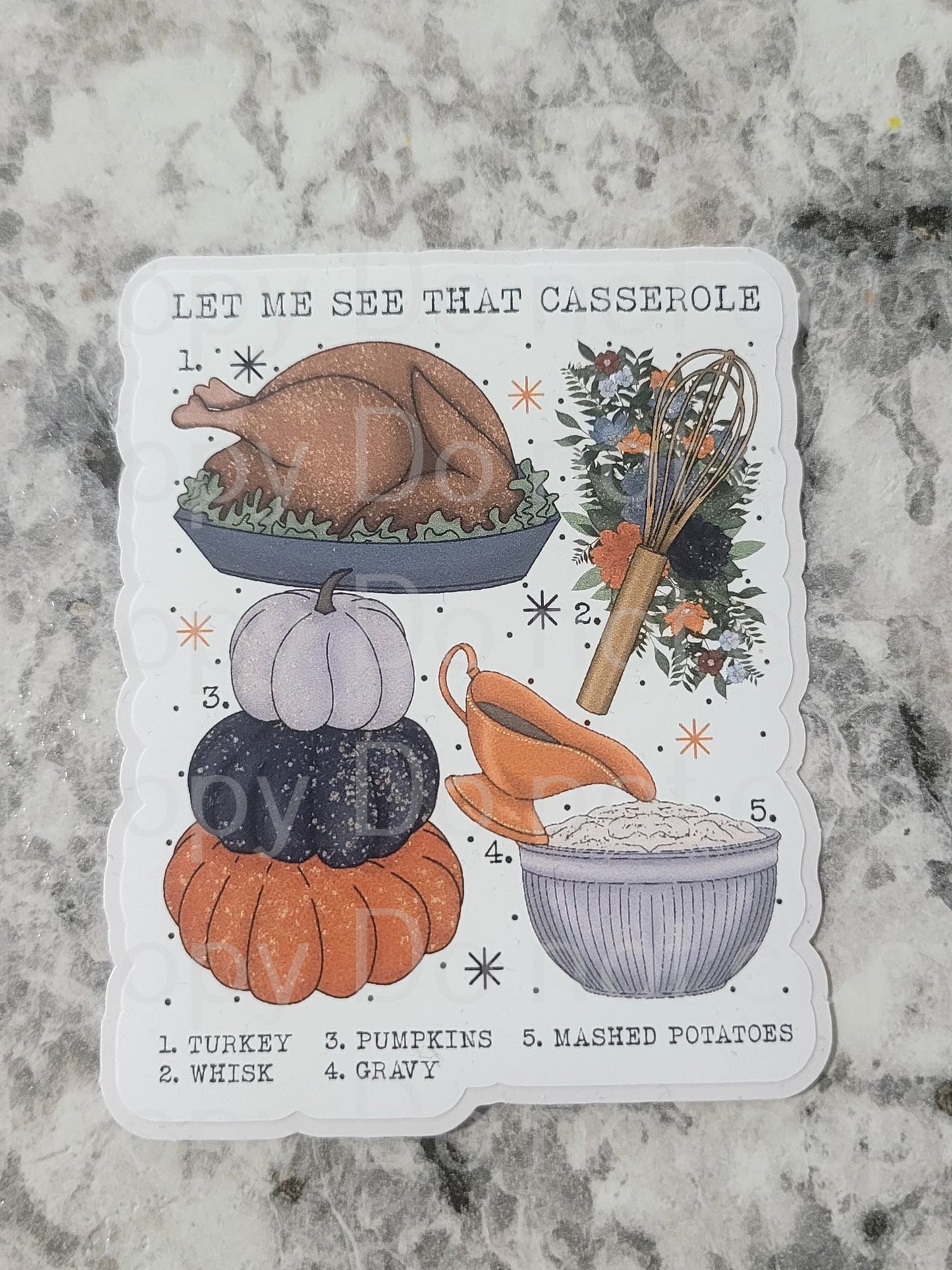 Let me see that casserole Die cut sticker 3-5 Business Day TAT.