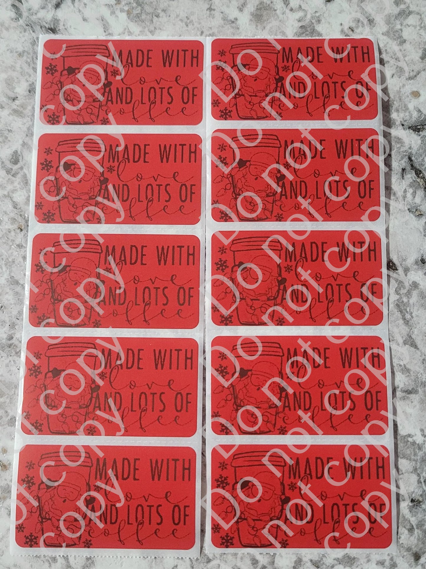Made with love and lots of coffee Christmas Thermal sticker 50 OR 100 count