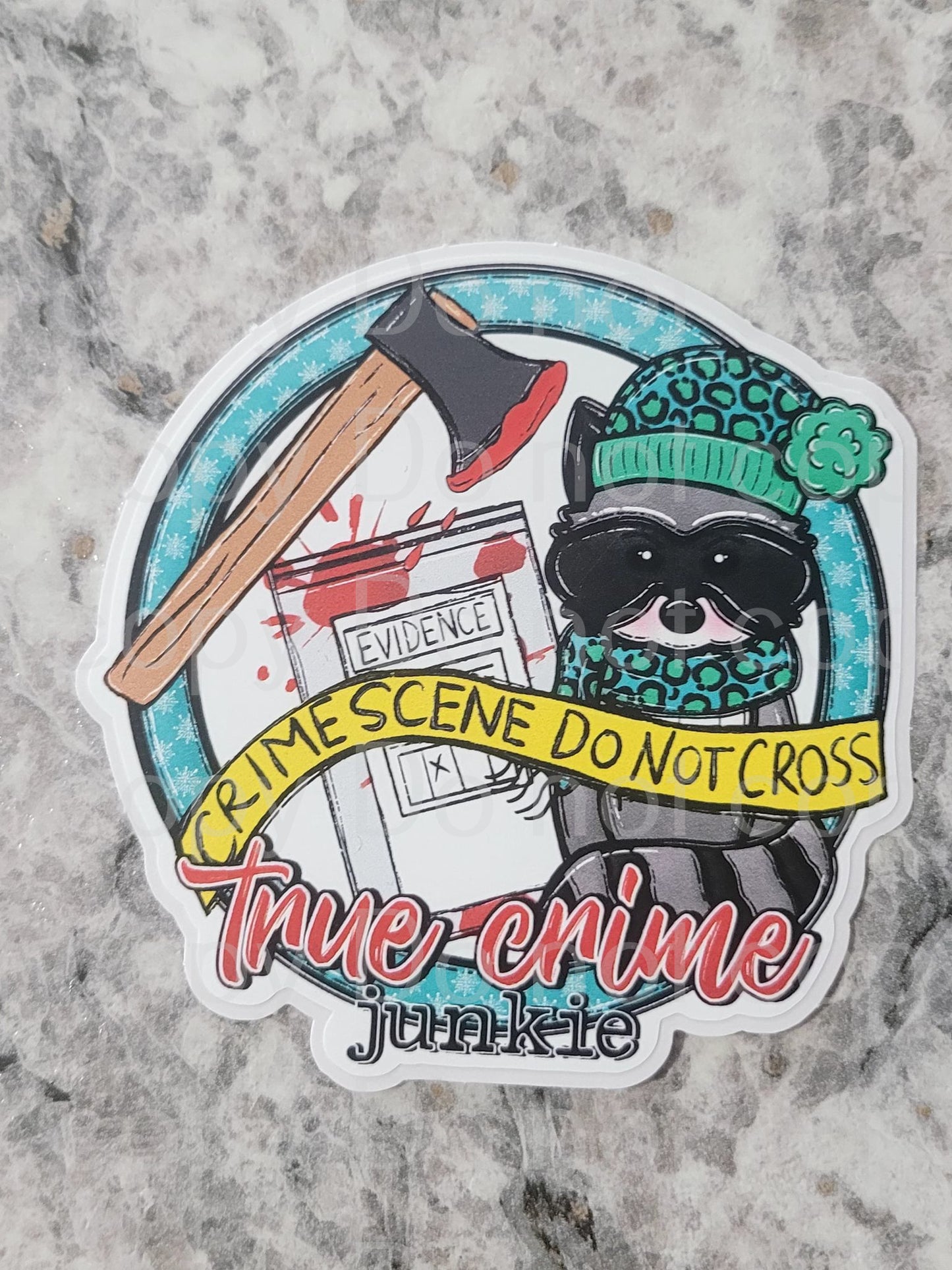 Crime scene do not cross raccoon true crime junkie Die cut sticker 3-5 Business Day TAT.