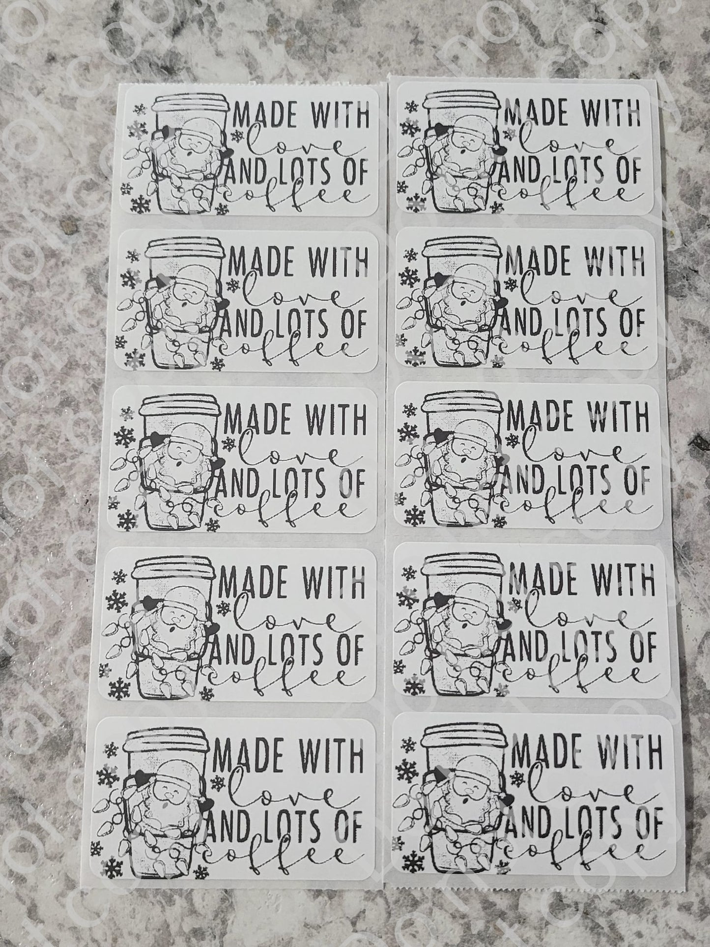 Made with love and lots of coffee Christmas Thermal sticker 50 OR 100 count