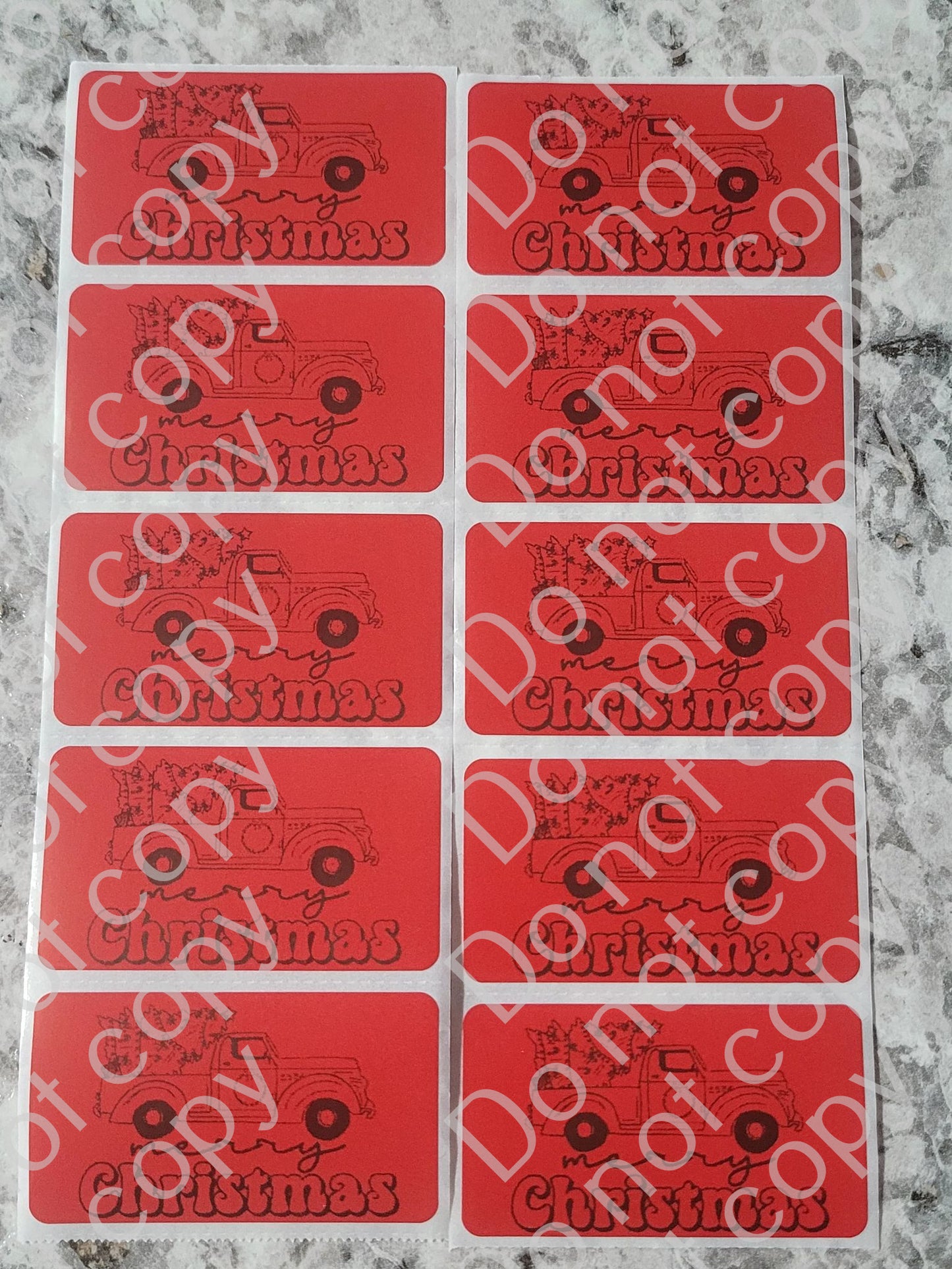 Merry Christmas truck Thermal sticker 50 OR 100 count