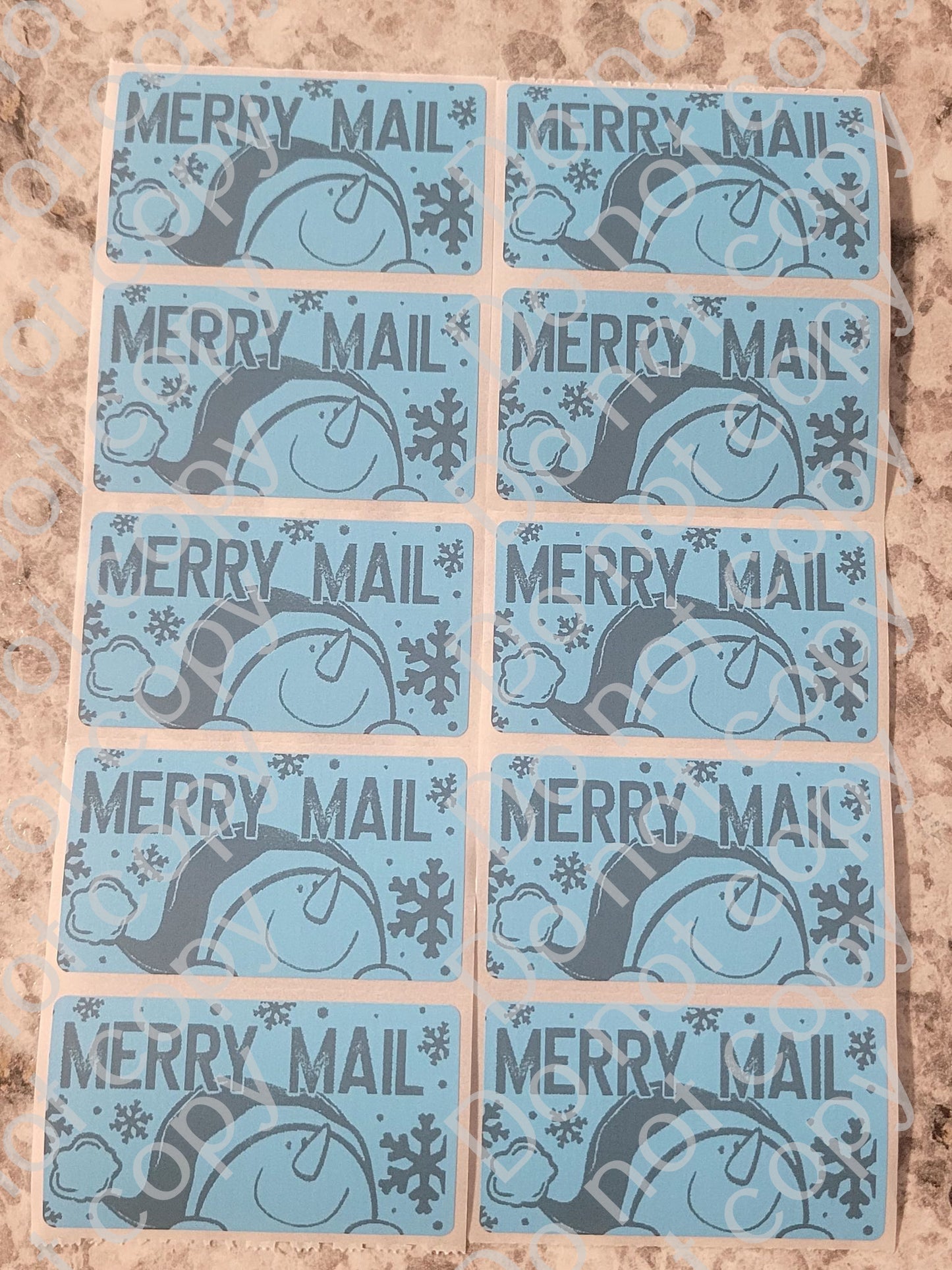 Merry Mail snowman Christmas Thermal sticker 50 OR 100 count