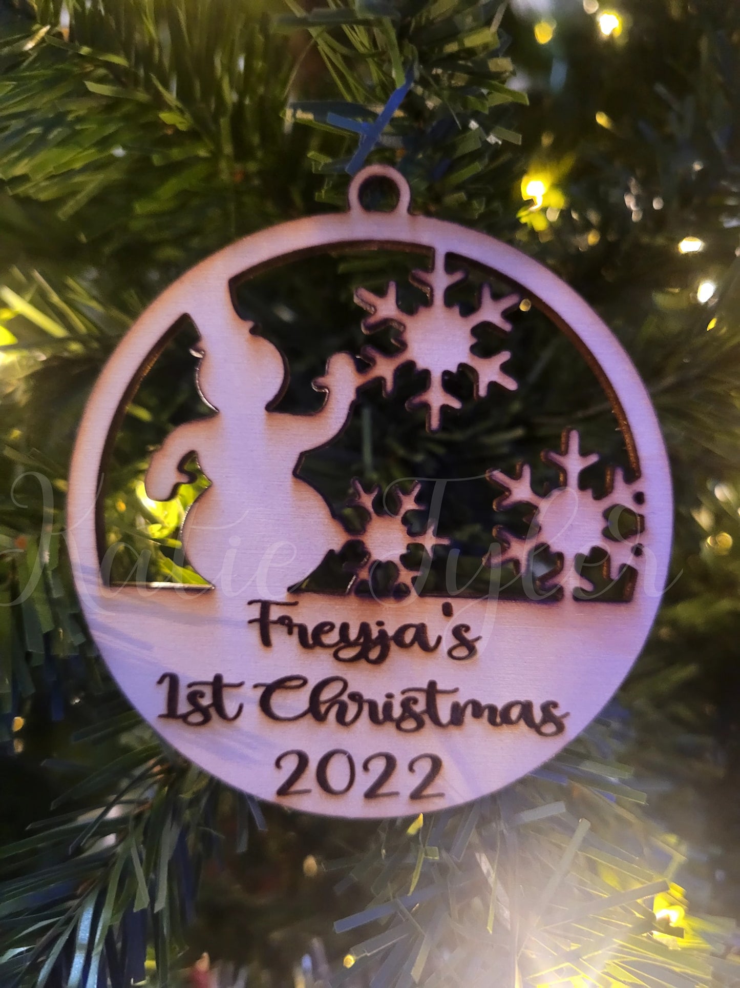 1st Christmas snowman custom name wood Ornament