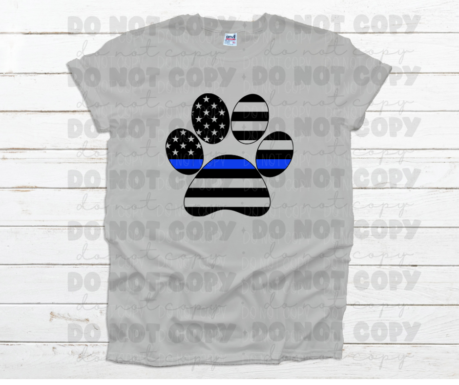Paw print police blue line flag *DREAM TRANSFER* DTF