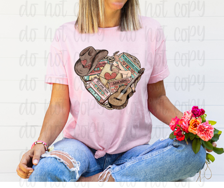 Country western heart with tapes *DREAM TRANSFER* DTF