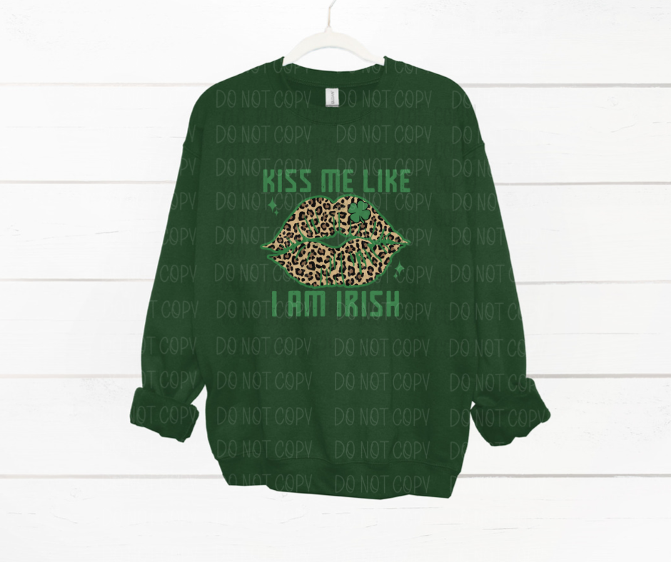 Kiss me like I'm Irish leopard lips St. Patrick's Day *DREAM TRANSFER* DTF