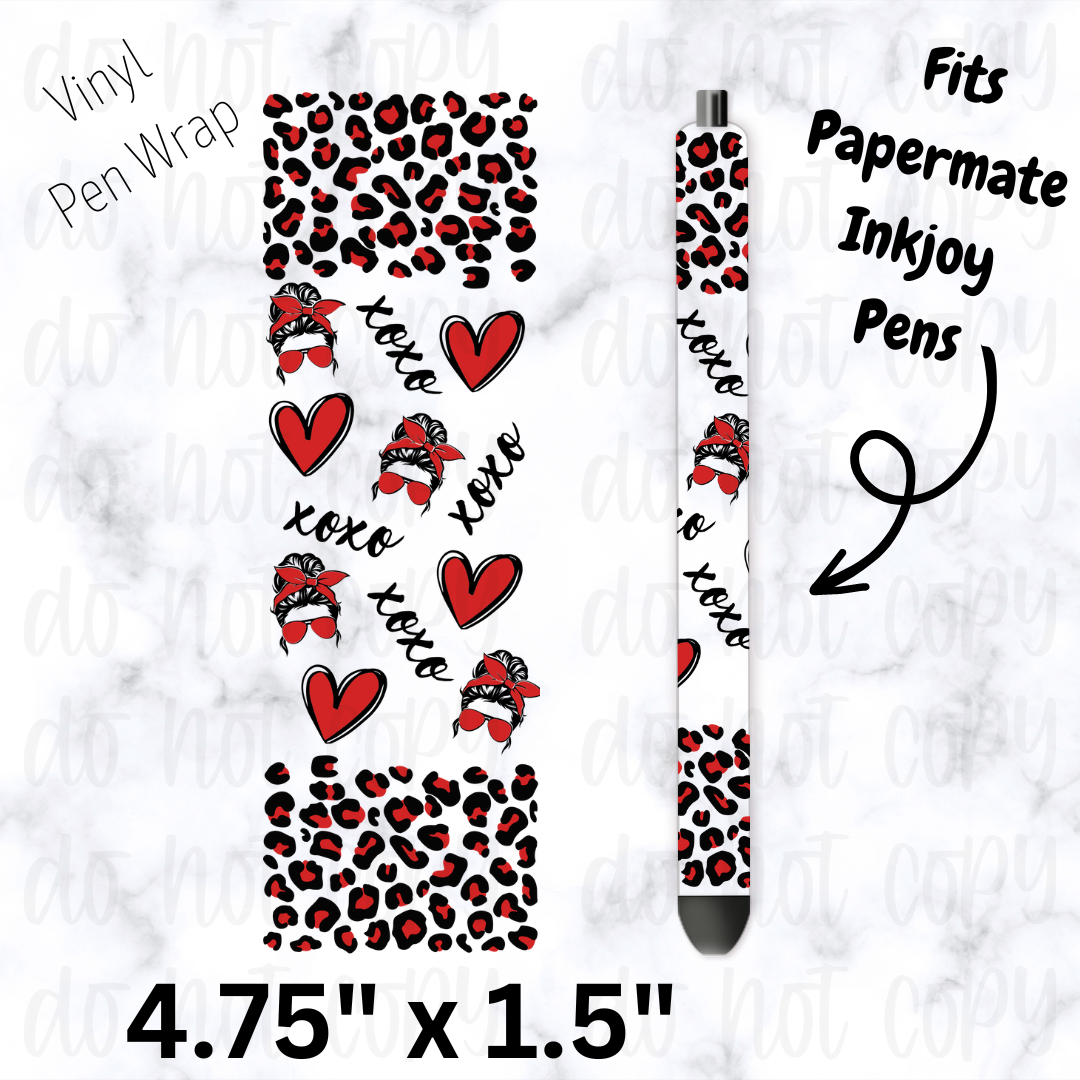 Xoxo messy bun Valentine's Day pen wrap
