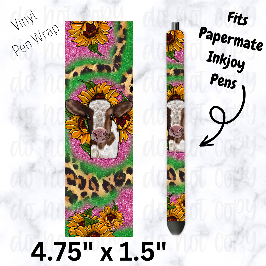 Cow heifer sunflower pink and green pen wrap