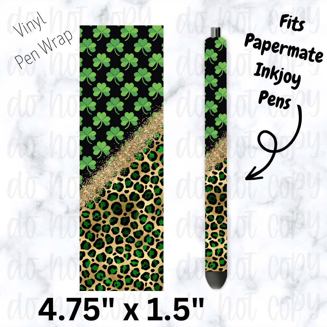 St. Patrick's day shamrock black and green leopard pen wrap