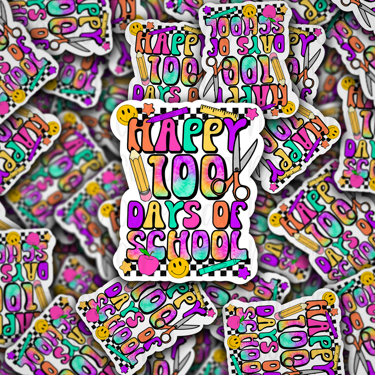 Happy 100 days of school purple pink Die cut sticker 3-5 Business Day TAT