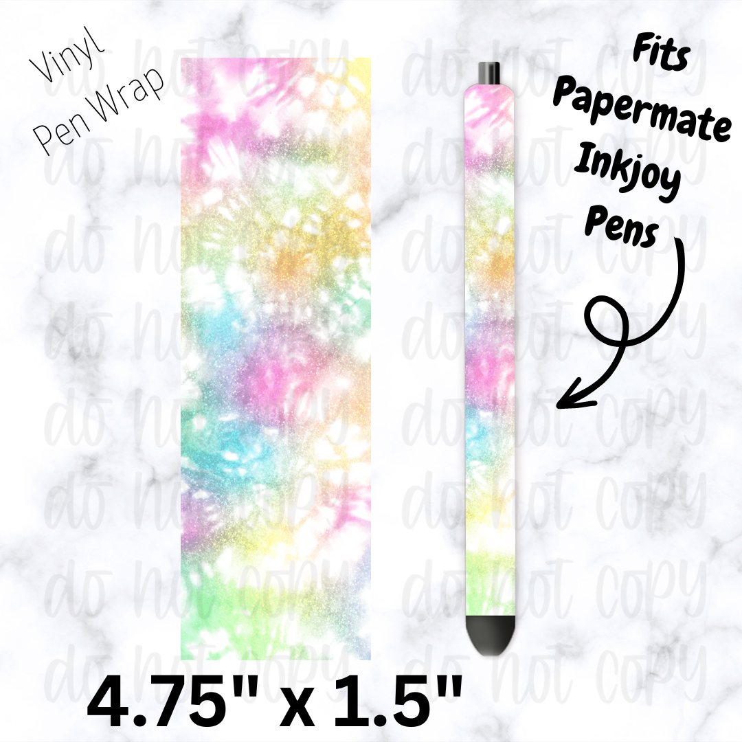 Blue, pink, yellow and orange tie dye pen wrap