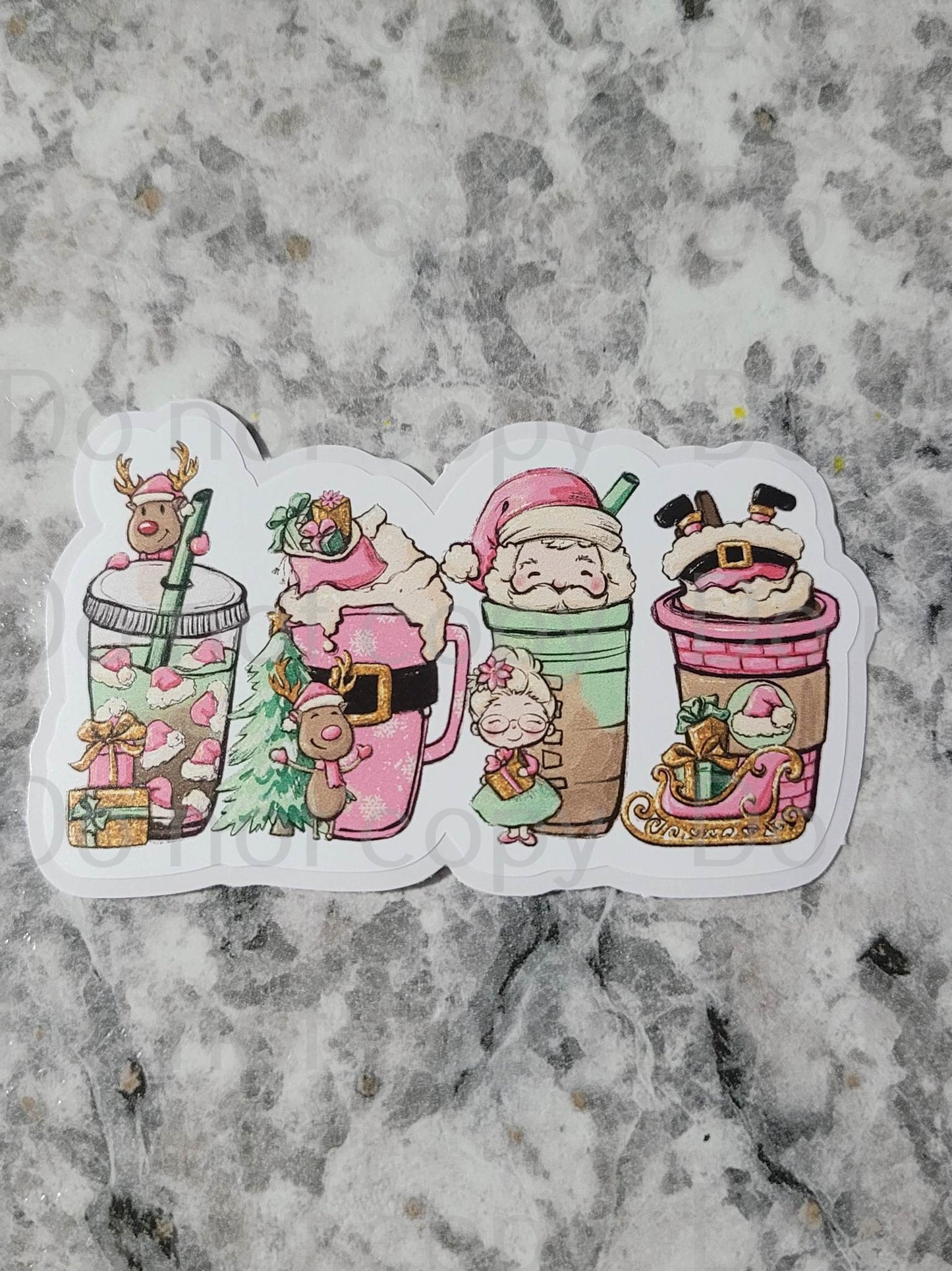 Pink Santa Christmas coffee cups Die cut sticker 3-5 Business Day TAT.