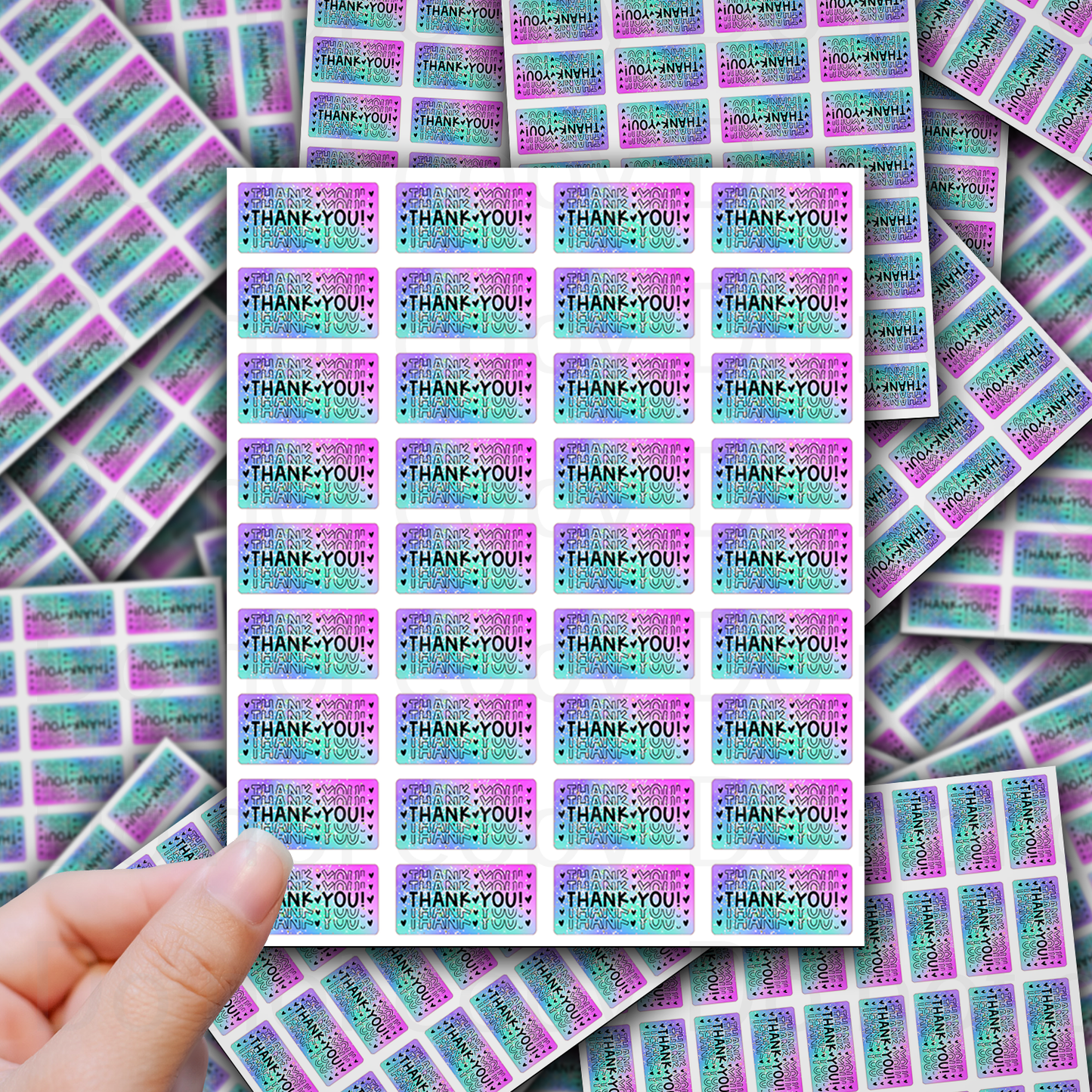 Thank you multi color heart packaging sticker sheet