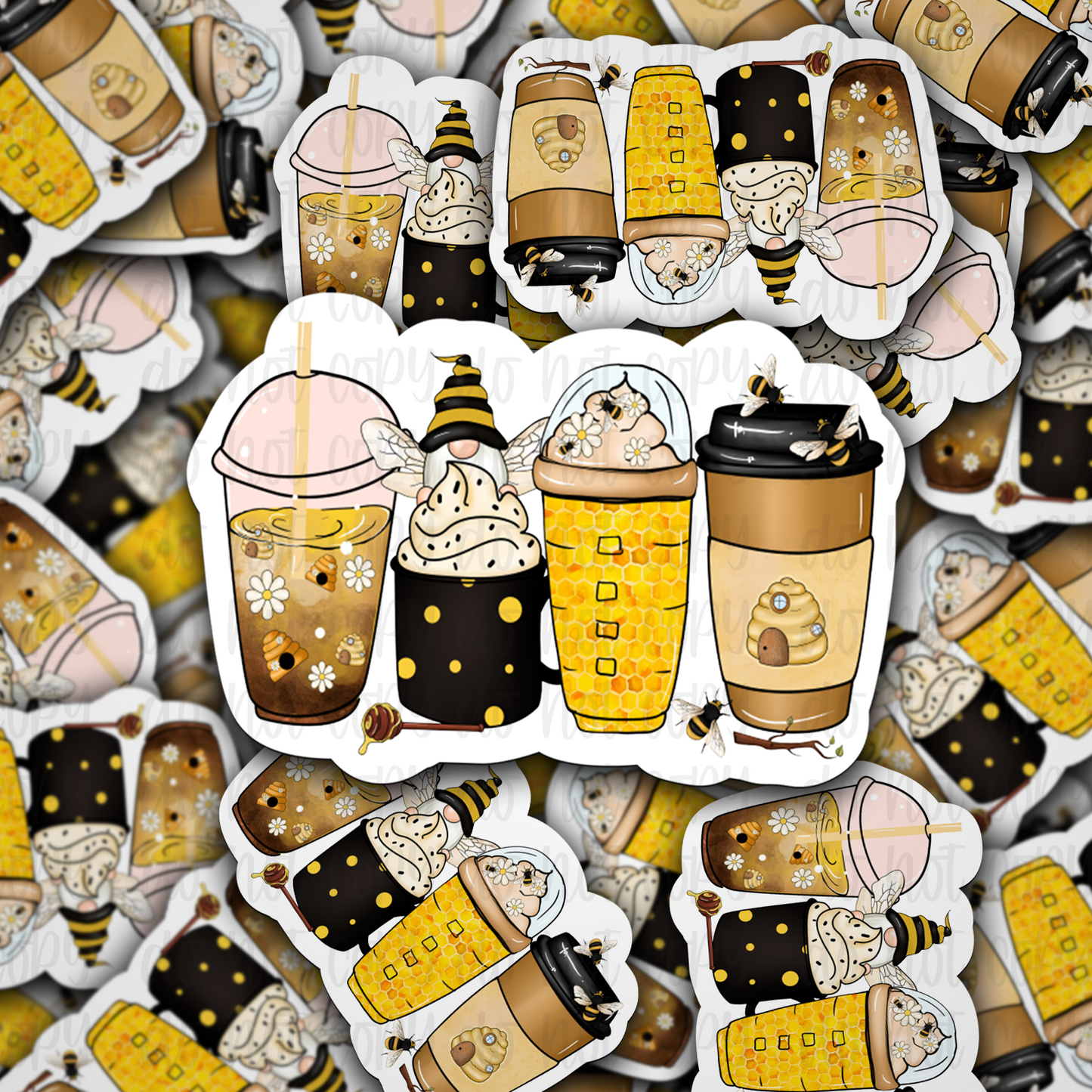 Bee Gnome coffee cup Die cut sticker 3-5 Business Day TAT