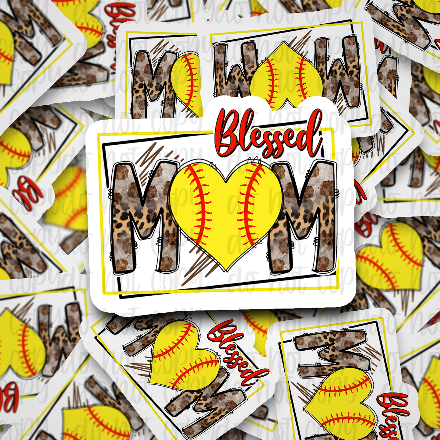 Blessed Softball yellow Mom heart Die cut sticker 3-5 Business Day TAT