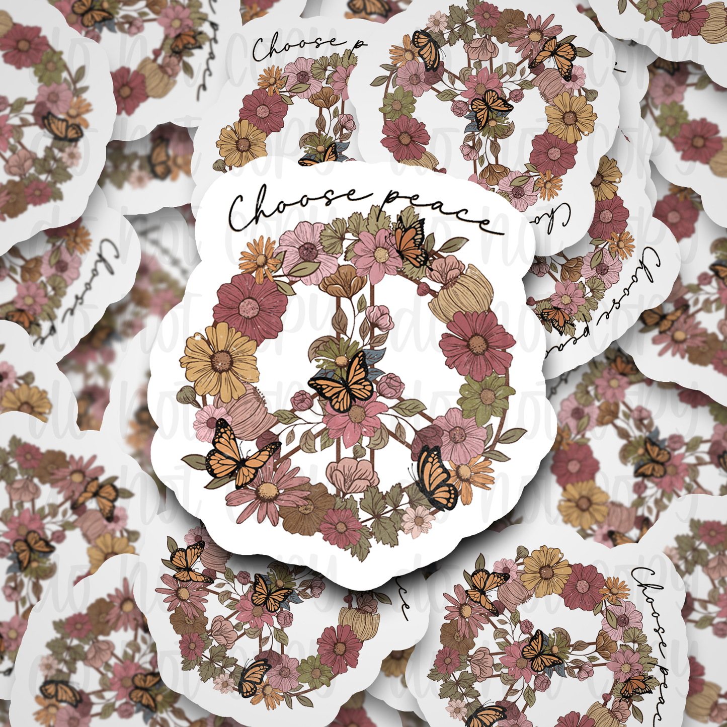 Choose peace butterfly flower Die cut sticker 3-5 Business Day TAT