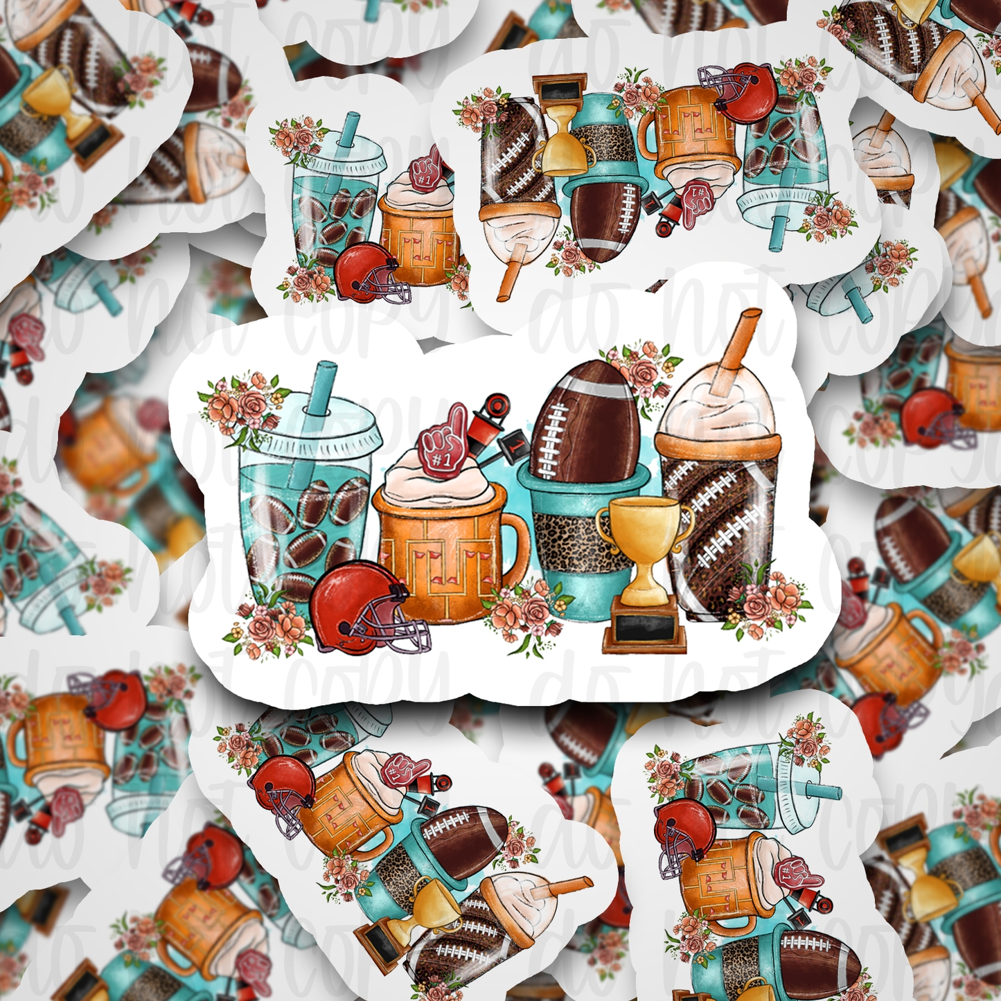 Football coffee cup Die cut sticker 3-5 Business Day TAT