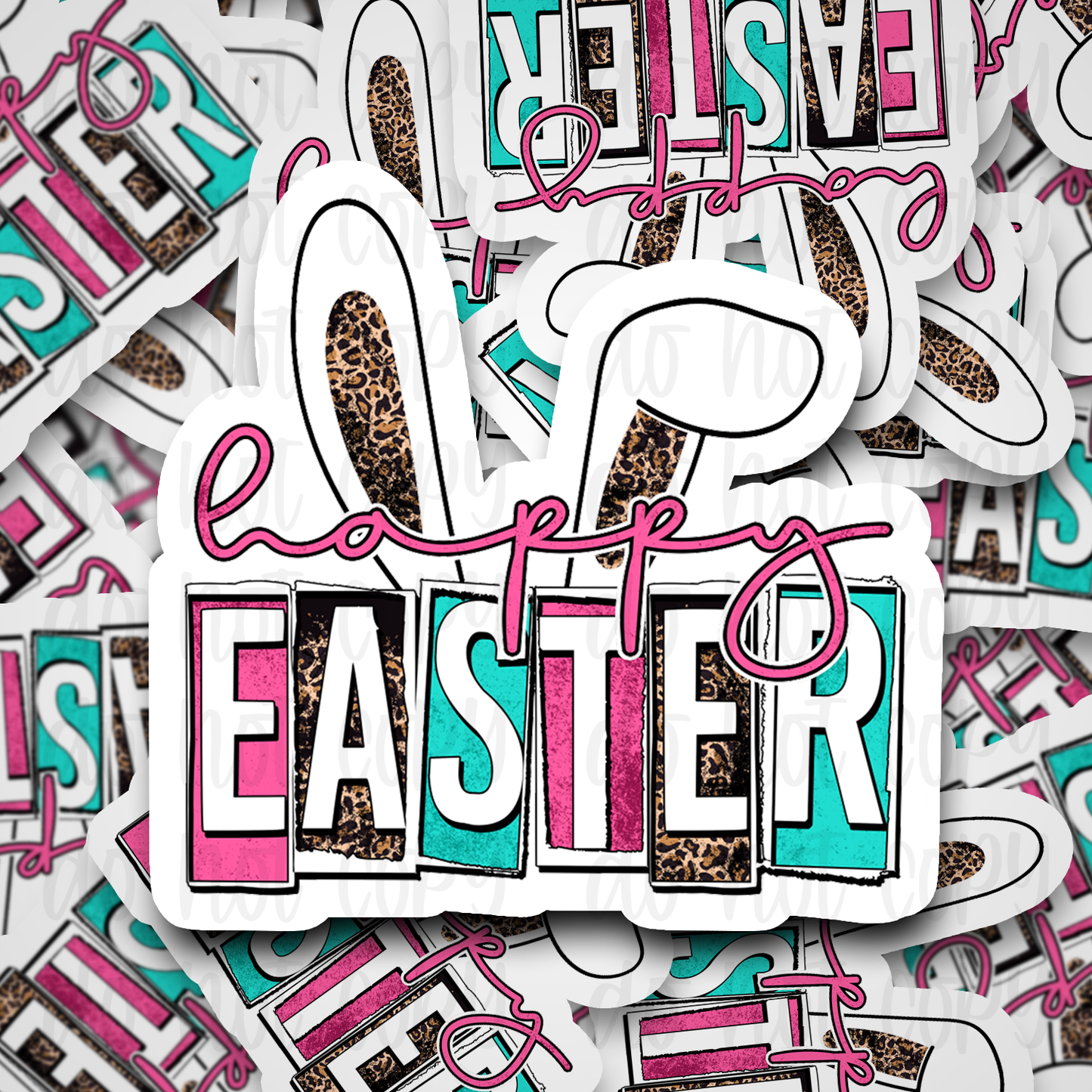 Happy Easter Bunny leopard Die cut sticker 3-5 Business Day TAT