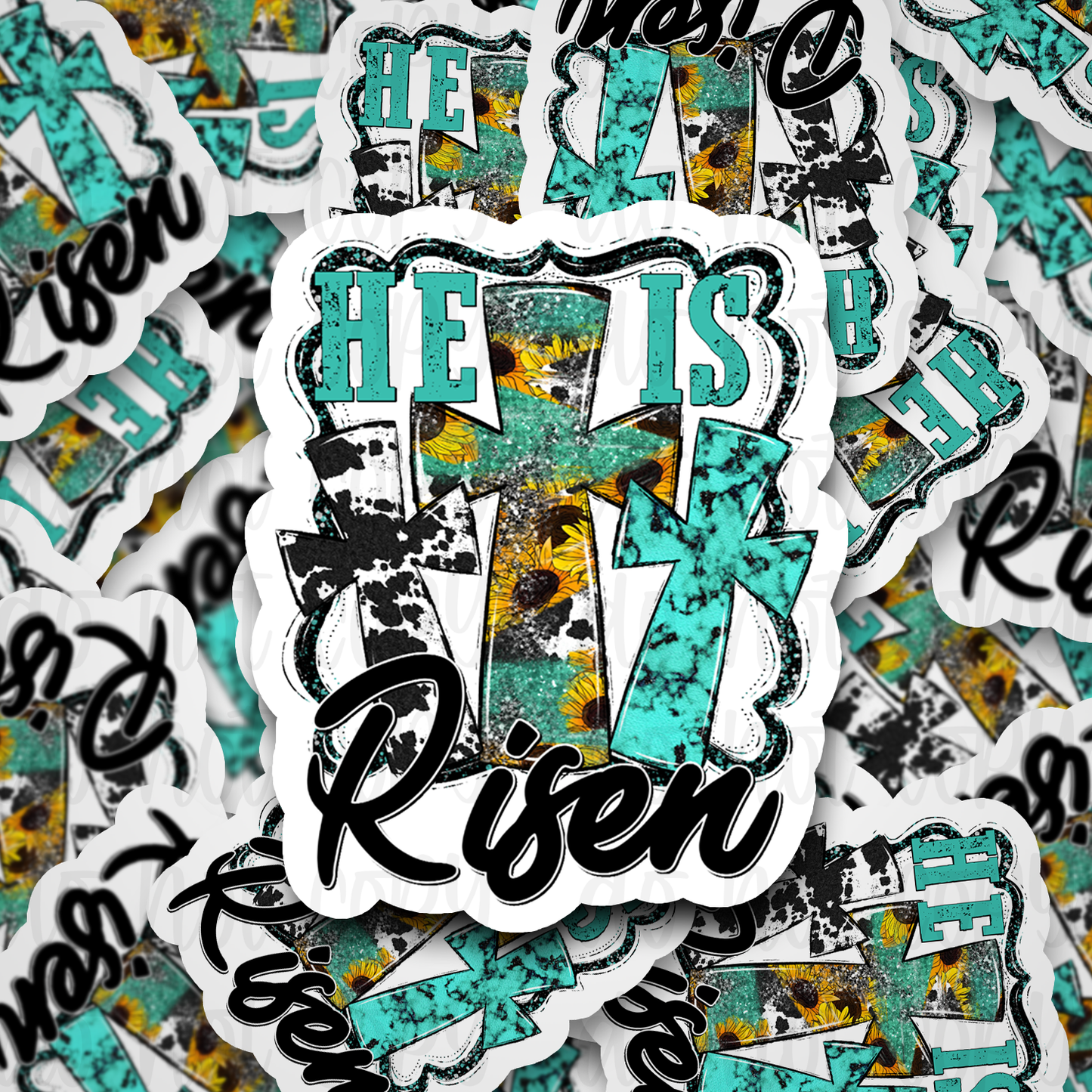 He is risen with 3 crosses Die cut sticker 3-5 Business Day TAT