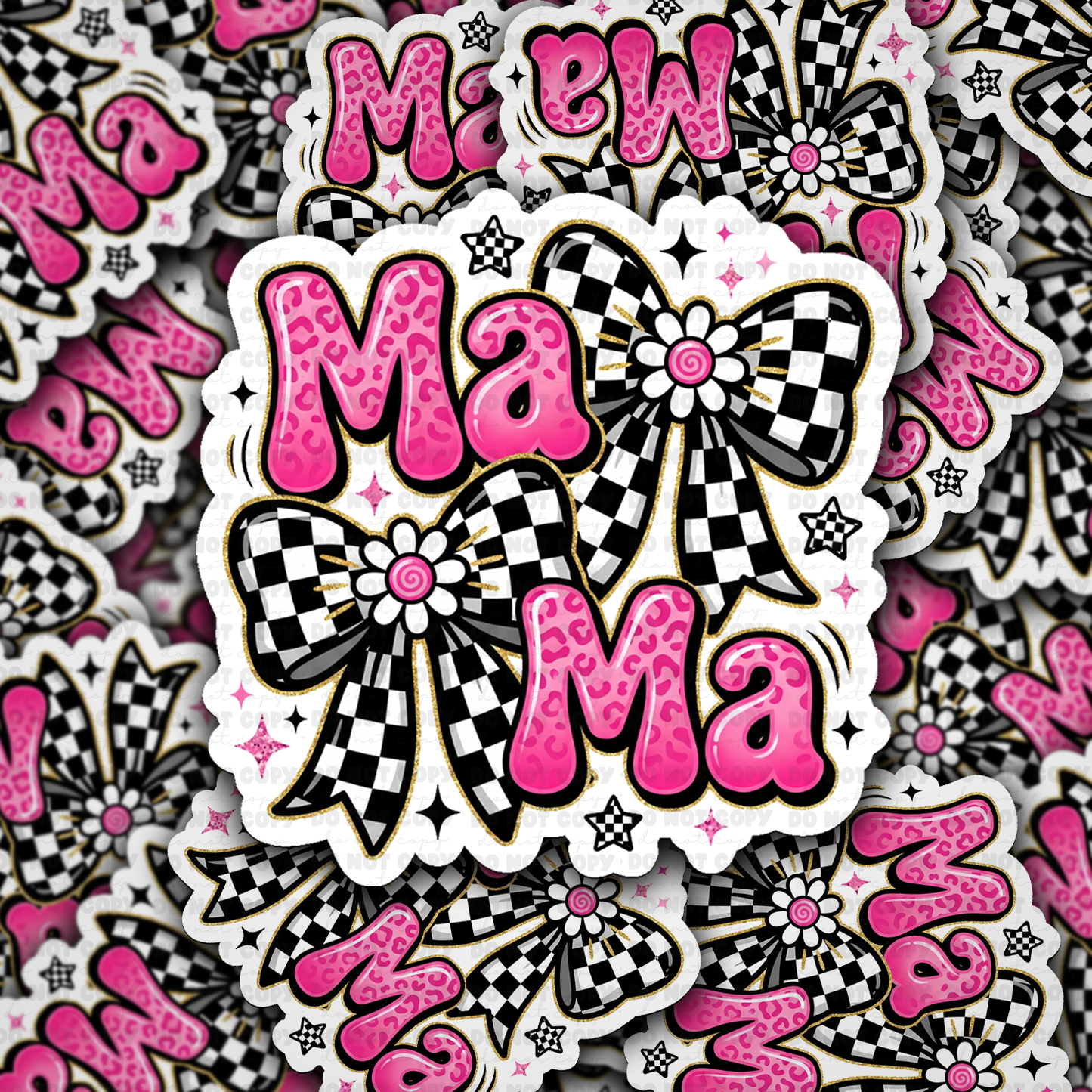 DS - 2677 Mama with checkered bows Die Cut sticker