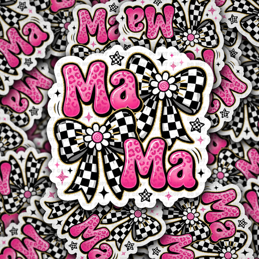 DS - 2677 Mama with checkered bows Die Cut sticker