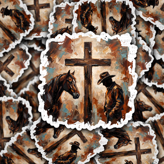 DS - 2680 Western cross with horses Die Cut sticker