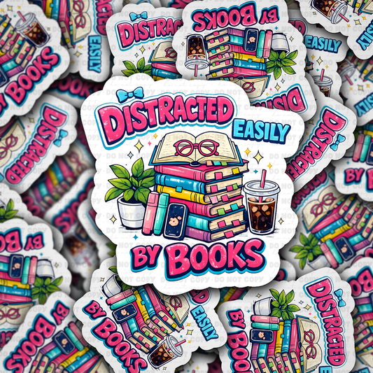 DS - 2643 Easily distracted by books Die Cut sticker