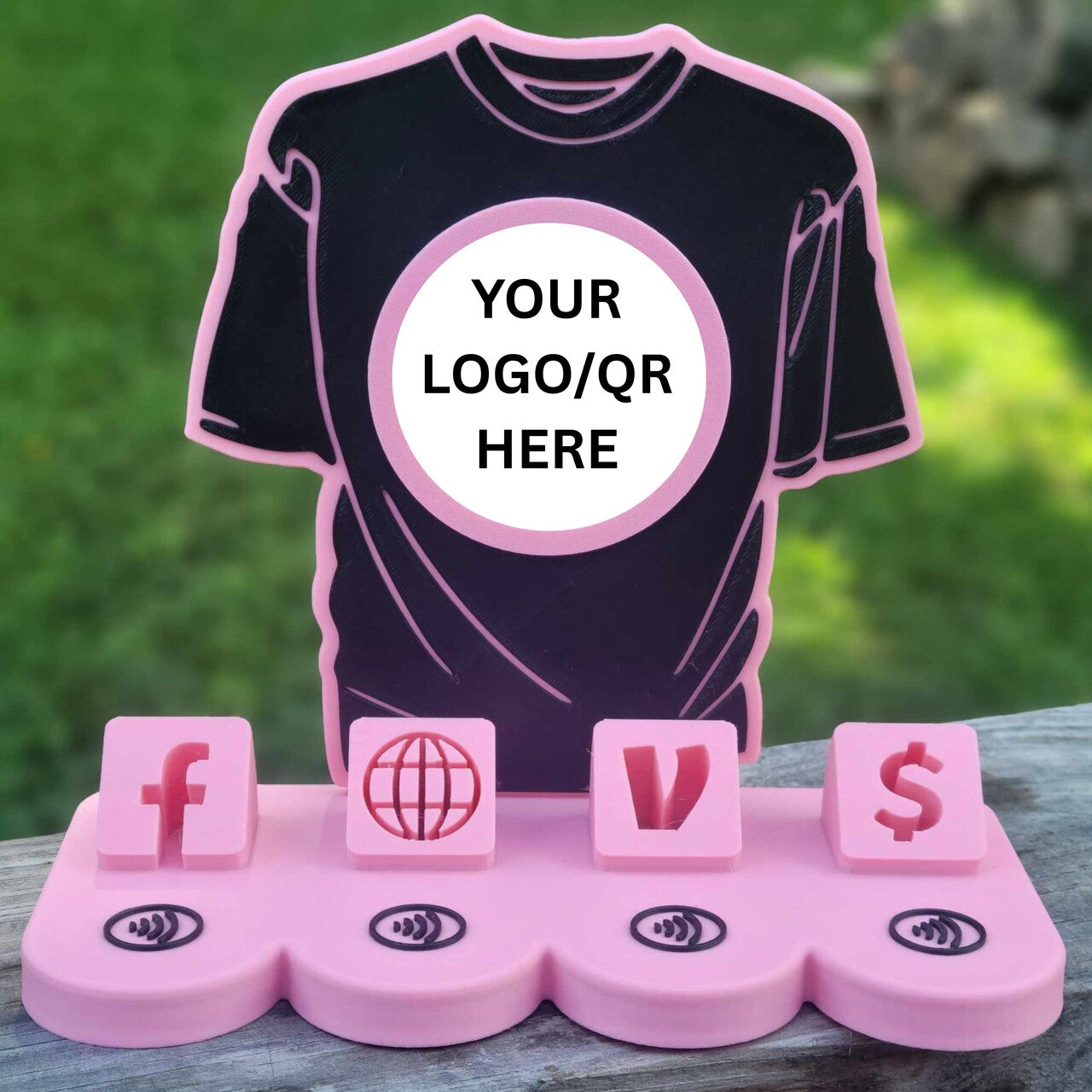 T-Shirt Social Media and Payment Stand - Tap to go to Business Info *Custom to fit your brand*