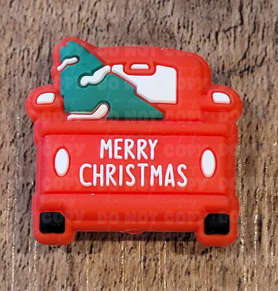005FB Merry Christmas truck with tree Focal Bead