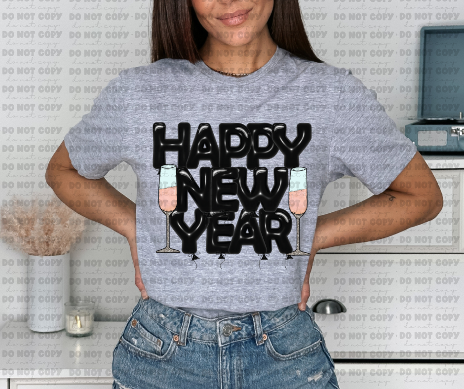 3072 3d happy new year black  *DREAM TRANSFER* DTF