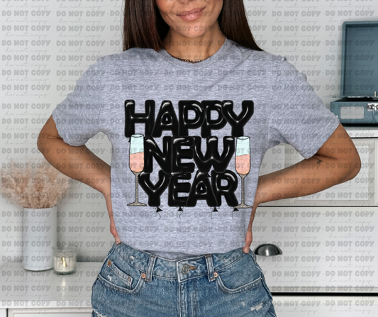 3072 3d happy new year black  *DREAM TRANSFER* DTF