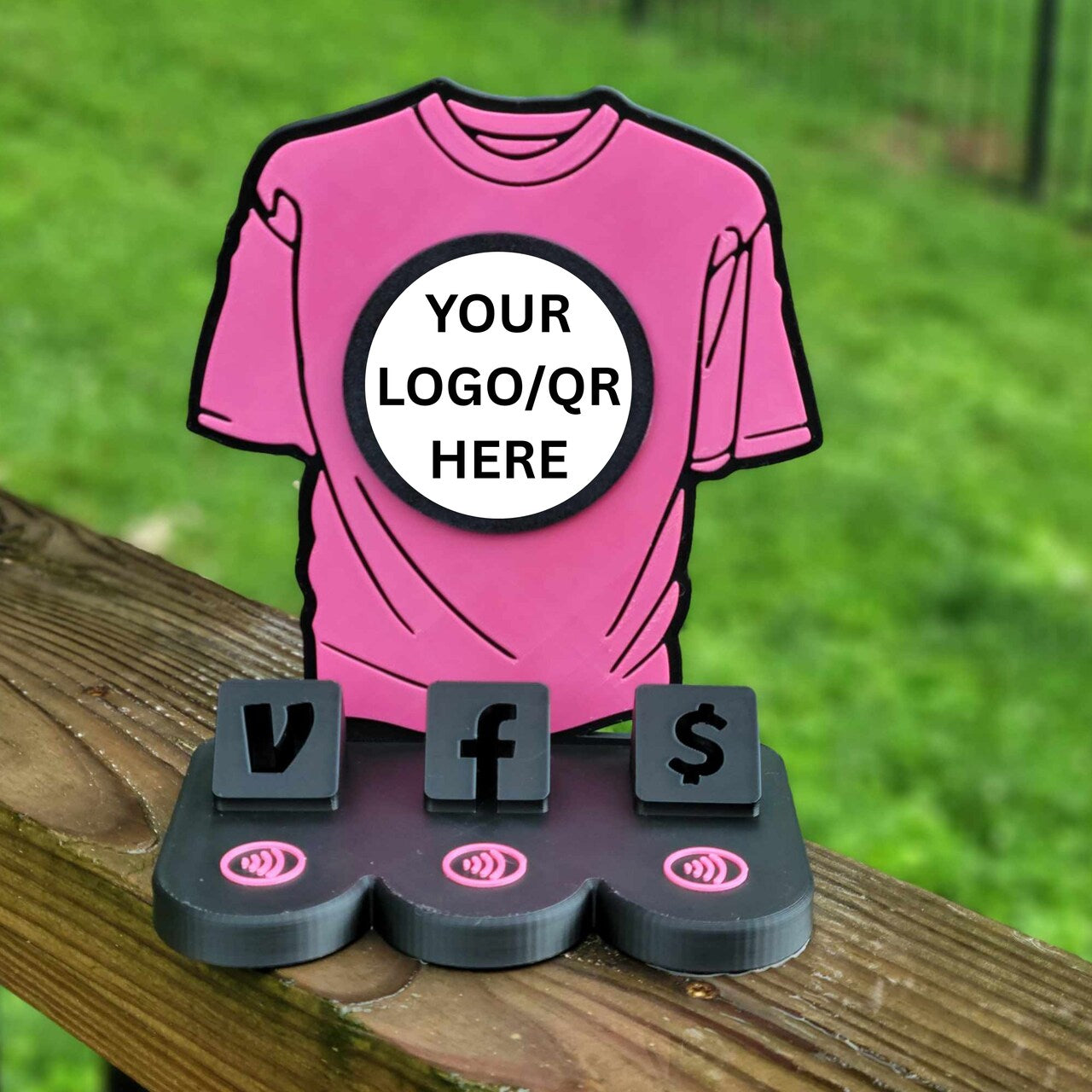 T-Shirt Social Media and Payment Stand - Tap to go to Business Info *Custom to fit your brand*