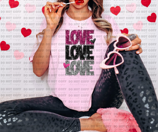 3075 Love stacked pink black silver*DREAM TRANSFER* DTF