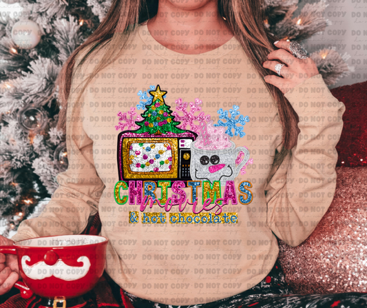 3029 Faux Glitter Christmas Movies and hot chocolate *DREAM TRANSFER* DTF