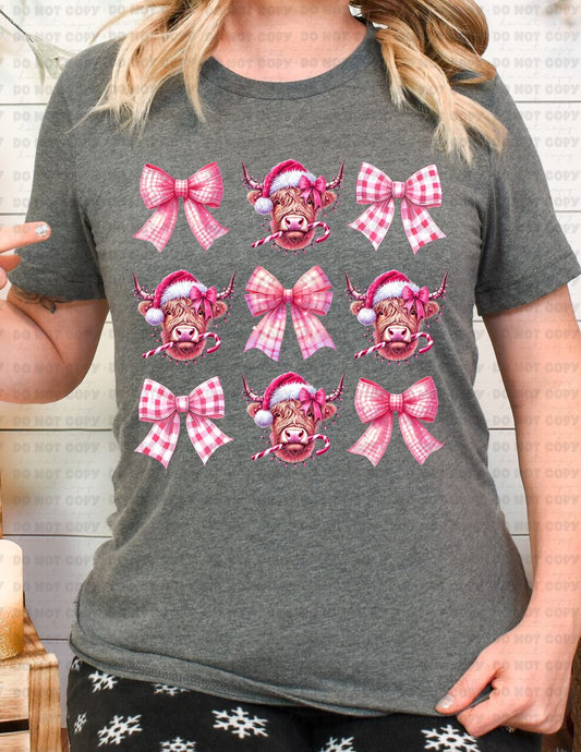 4747 Christmas coquette bow with pink cow *DREAM TRANSFER* DTF