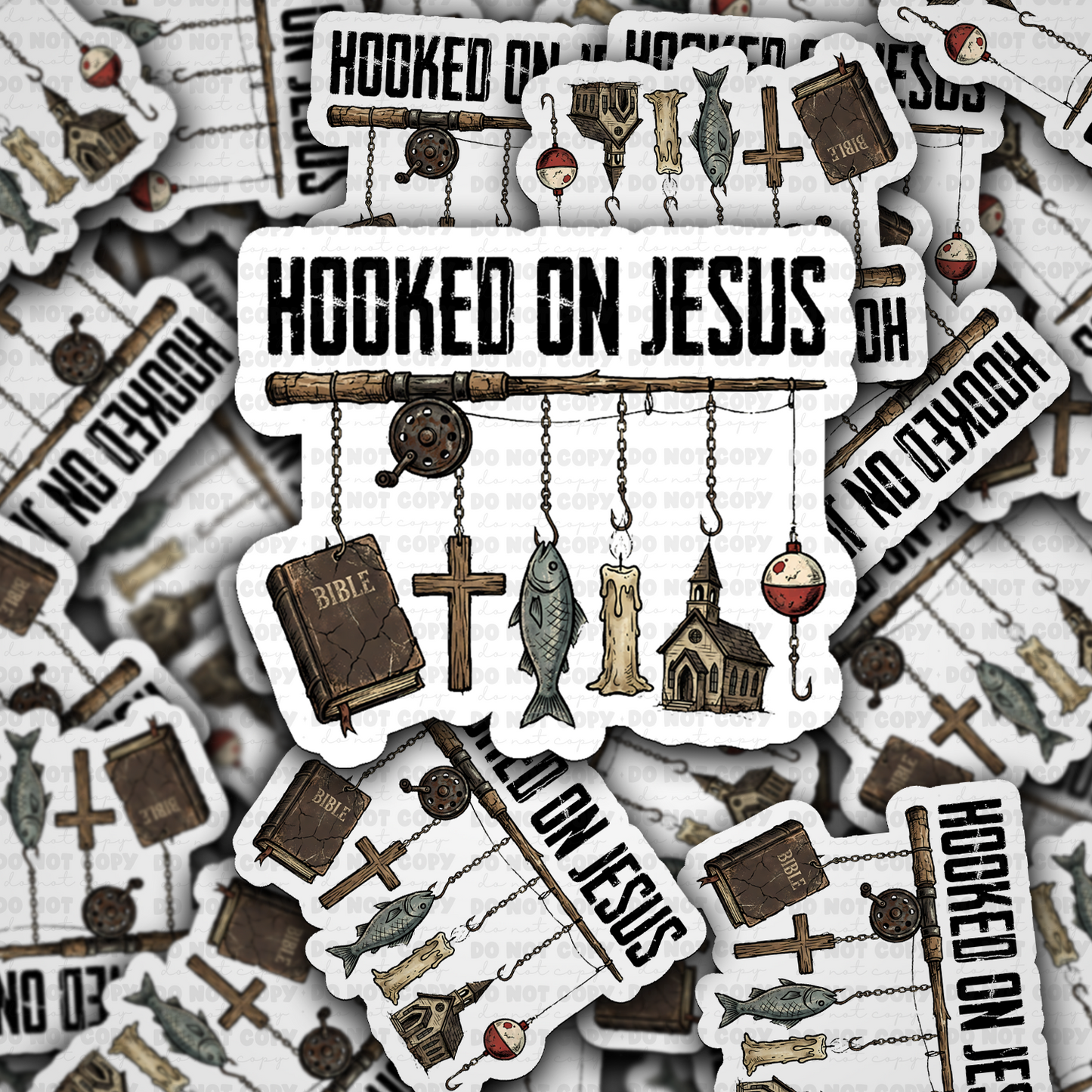 DS - 2669 Hooked on Jesus Die Cut sticker