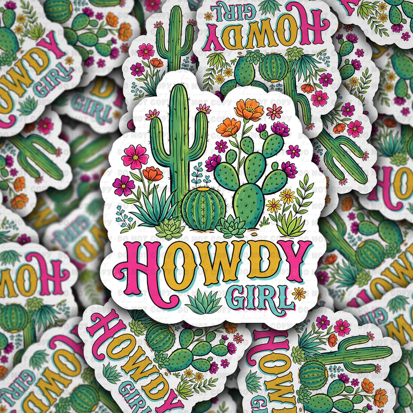DS 3138 - Howdy Western Cactus Cowgirl Die Cut sticker